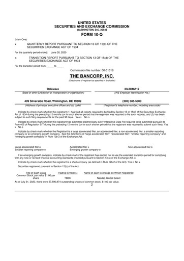 Thumbnail The Bancorp, Inc. 10-Q Quarterly Report FY2020 