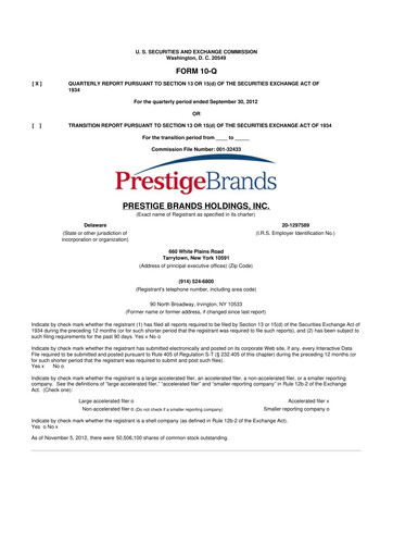 Thumbnail Prestige Consumer Healthcare 10-Q Quarterly Report FY2013 