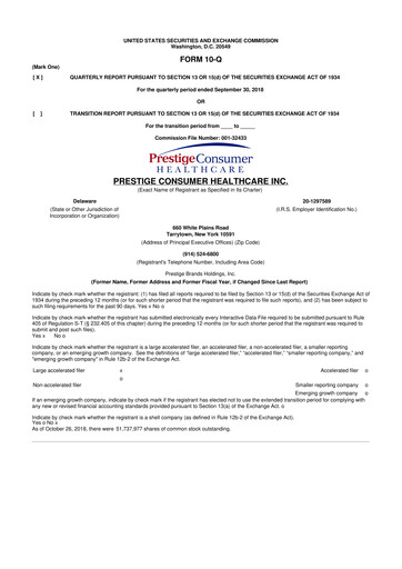 Thumbnail Prestige Consumer Healthcare 10-Q Quarterly Report FY2019 