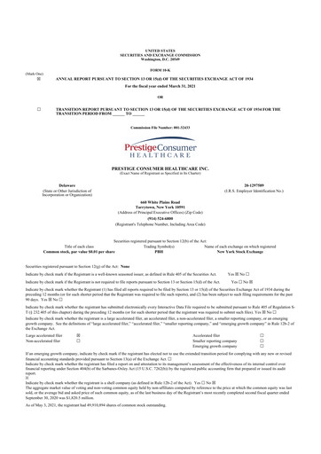 Thumbnail Prestige Consumer Healthcare 10-K Annual Report 2021