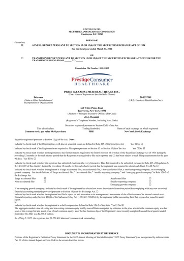 Thumbnail Prestige Consumer Healthcare 10-K Annual Report 2022