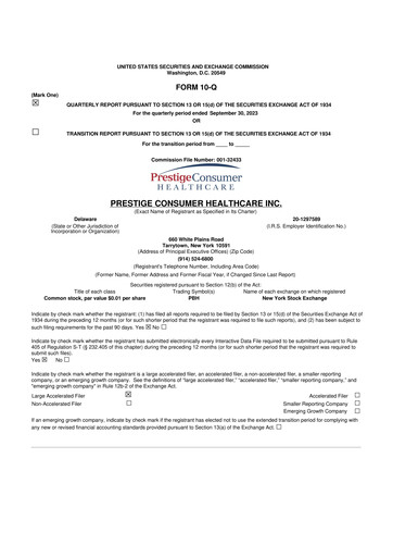 Thumbnail Prestige Consumer Healthcare 10-Q Quarterly Report FY2024 