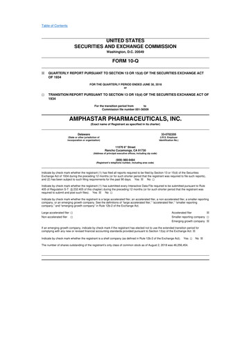 Thumbnail Amphastar Pharmaceuticals 10-Q Quarterly Report FY2018 