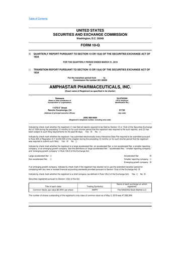 Thumbnail Amphastar Pharmaceuticals 10-Q Quarterly Report FY2019 