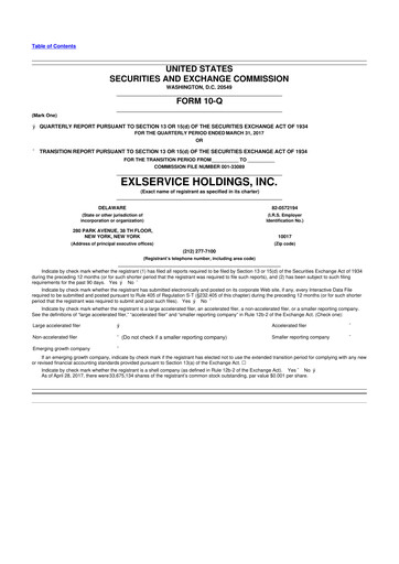 Miniature EXL Service
 10-Q Rapport trimestriel 2017 