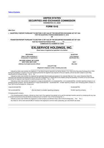 Miniature EXL Service
 10-Q Rapport trimestriel 2018 