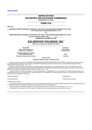 Miniature EXL Service
 10-Q Rapport trimestriel 2019 