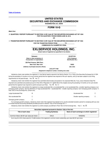 Miniature EXL Service
 10-Q Rapport trimestriel 2019 