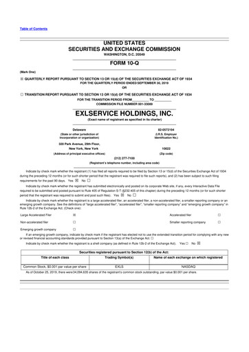Miniature EXL Service
 10-Q Rapport trimestriel 2019 