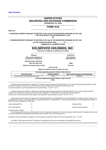 Miniature EXL Service
 10-Q Rapport trimestriel 2020 