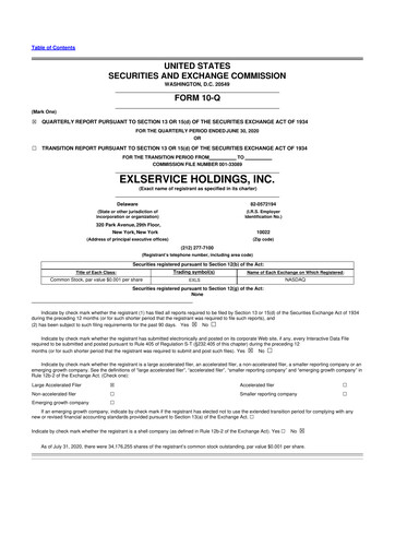 Miniature EXL Service
 10-Q Rapport trimestriel 2020 