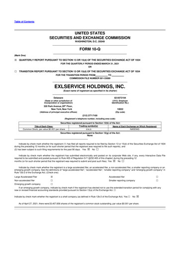 Miniature EXL Service
 10-Q Rapport trimestriel 2021 