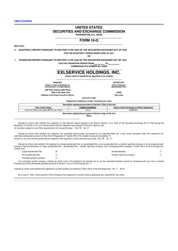 Miniature EXL Service
 10-Q Rapport trimestriel 2021 