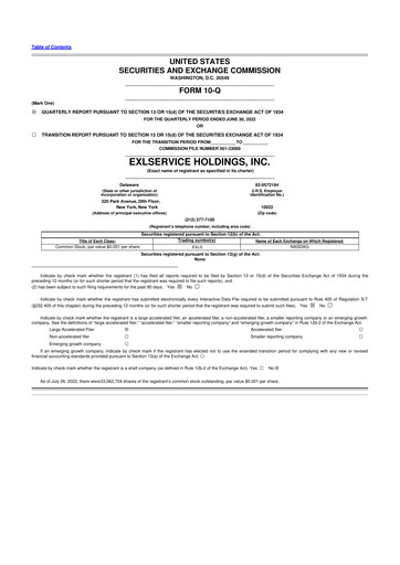 Miniature EXL Service
 10-Q Rapport trimestriel 2022 