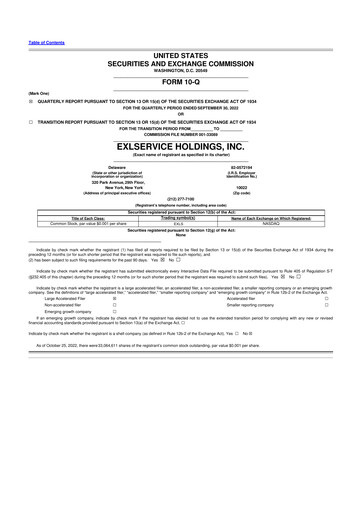 Miniature EXL Service
 10-Q Rapport trimestriel 2022 