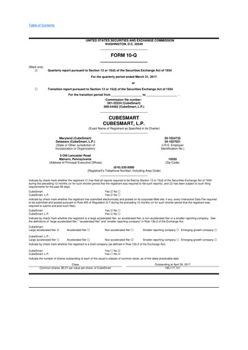 Thumbnail CubeSmart
 10-Q Quarterly Report FY2017 