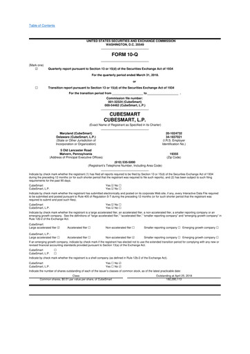 Thumbnail CubeSmart
 10-Q Quarterly Report FY2018 