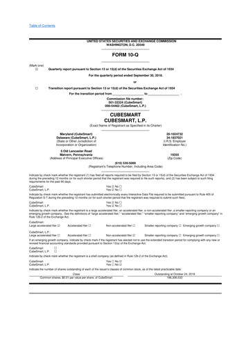 Thumbnail CubeSmart
 10-Q Quarterly Report FY2018 