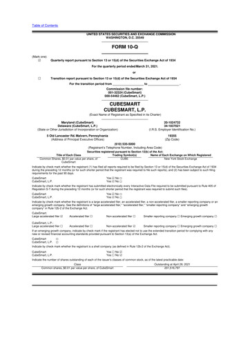 Thumbnail CubeSmart
 10-Q Quarterly Report FY 