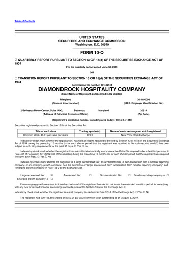 Vorschaubild Diamondrock Hospitality Company 10-Q Quartalsbericht 2019 