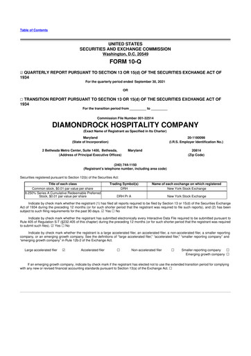 Vorschaubild Diamondrock Hospitality Company 10-Q Quartalsbericht 2021 