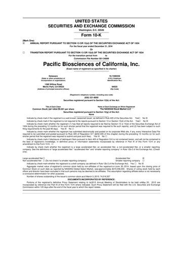 Thumbnail Pacific Biosciences
 10-K Annual Report 2014