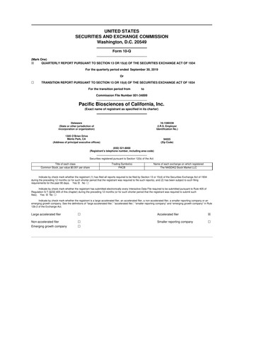 Thumbnail Pacific Biosciences
 10-Q Quarterly Report FY2019 
