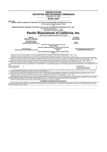 Thumbnail Pacific Biosciences
 10-K Annual Report 2020