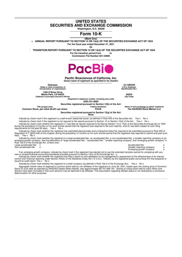 Thumbnail Pacific Biosciences
 10-K Annual Report 2021