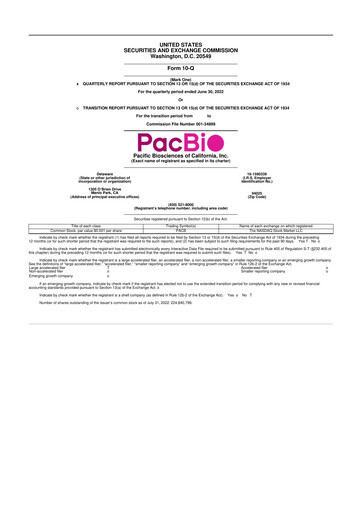 Thumbnail Pacific Biosciences
 10-Q Quarterly Report FY2022 