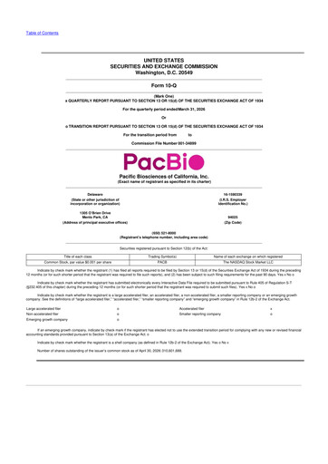 Vorschaubild Pacific Biosciences
 10-Q Quartalsbericht  