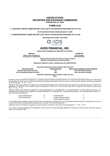 Thumbnail Axos Financial
 10-Q Quarterly Report FY2021 