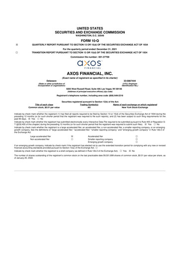 Thumbnail Axos Financial
 10-Q Quarterly Report FY2022 