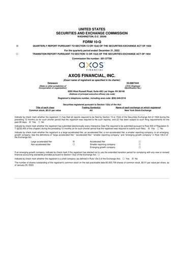 Thumbnail Axos Financial
 10-Q Quarterly Report FY2023 