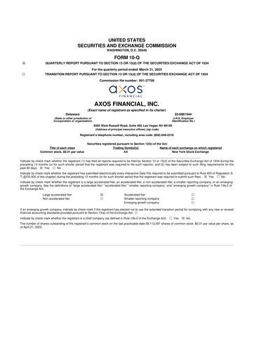 Thumbnail Axos Financial
 10-Q Quarterly Report FY2023 