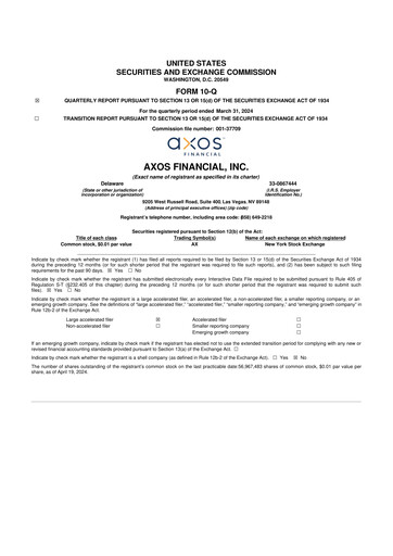 Thumbnail Axos Financial
 10-Q Quarterly Report FY2024 