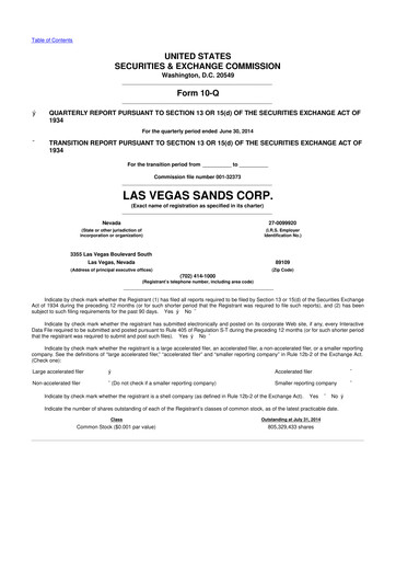 Thumbnail Las Vegas Sands 10-Q Quarterly Report FY2014 