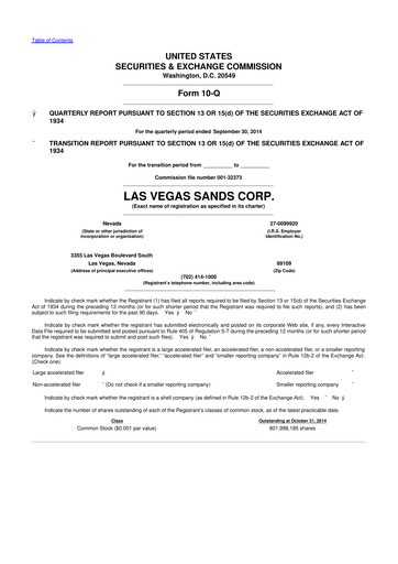 Thumbnail Las Vegas Sands 10-Q Quarterly Report FY2014 