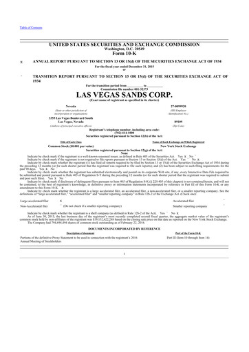 Thumbnail Las Vegas Sands 10-K Annual Report 2015