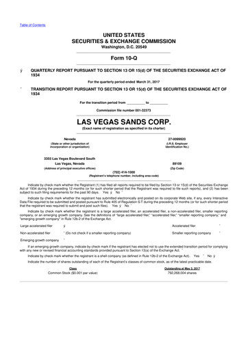 Thumbnail Las Vegas Sands 10-Q Quarterly Report FY2017 