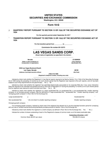 Thumbnail Las Vegas Sands 10-Q Quarterly Report FY2017 