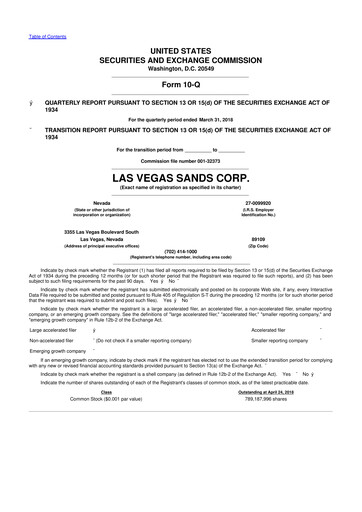 Thumbnail Las Vegas Sands 10-Q Quarterly Report FY2018 
