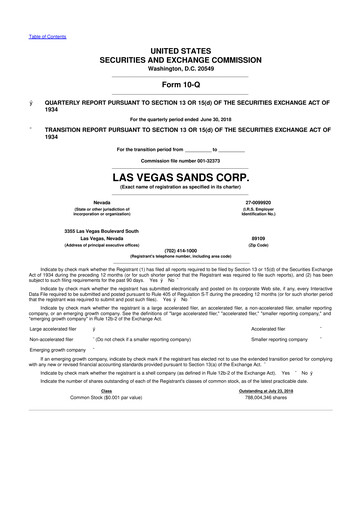 Thumbnail Las Vegas Sands 10-Q Quarterly Report FY2018 