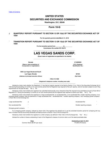 Thumbnail Las Vegas Sands 10-Q Quarterly Report FY2019 