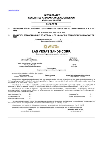 Thumbnail Las Vegas Sands 10-Q Quarterly Report FY2022 