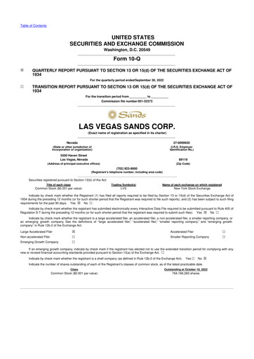 Thumbnail Las Vegas Sands 10-Q Quarterly Report FY2022 