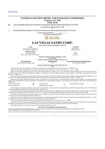 Thumbnail Las Vegas Sands 10-K Annual Report 2022