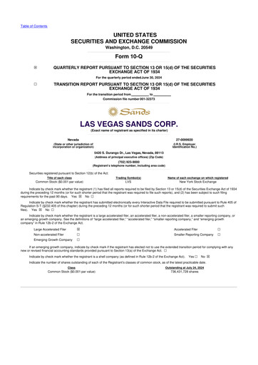 Thumbnail Las Vegas Sands 10-Q Quarterly Report FY2024 