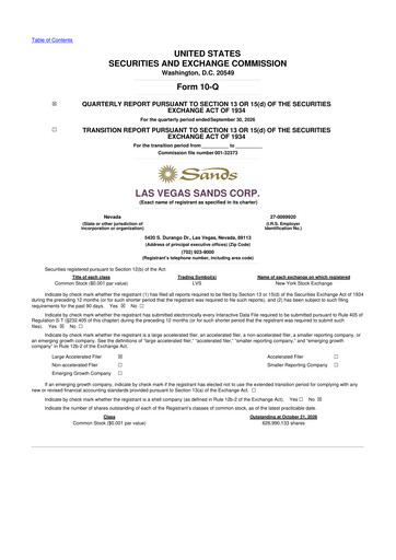 Thumbnail Las Vegas Sands 10-Q Quarterly Report FY2026 Q3