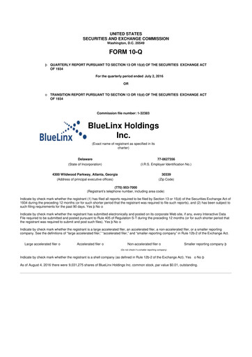 Thumbnail Bluelinx 10-Q Quarterly Report FY2016 